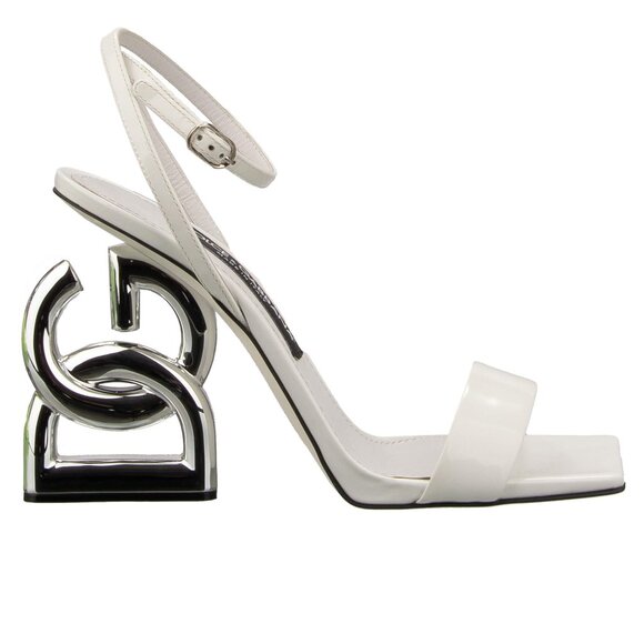 Dolce & Gabbana - DG Logo Leather Straps Sandals Heels Pumps SQUARE POP White 38 - Picture 1 of 5